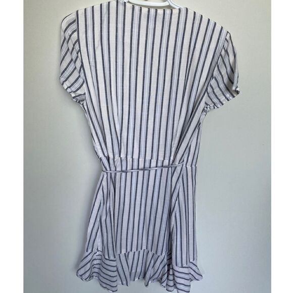 Abercrombie & Fitch White Blue Striped Wrap Ruffle Mini Dress - Picture 5 of 9